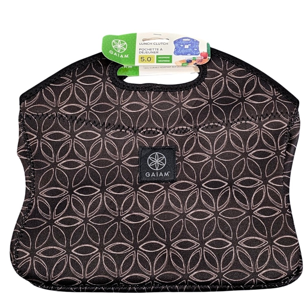 Gaiam Lunch Clutch FOL Onyx Neoprene Insulated 5.0L Bag Black Geometric Floral